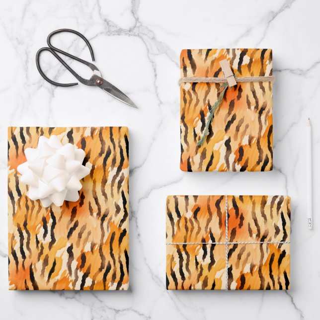 Watercolor Tiger Stripes Wrapping Paper Sheet (Front)