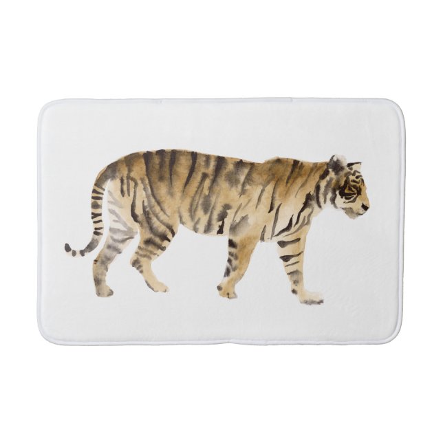 Watercolor Tiger Walking Bath Mat (Front)