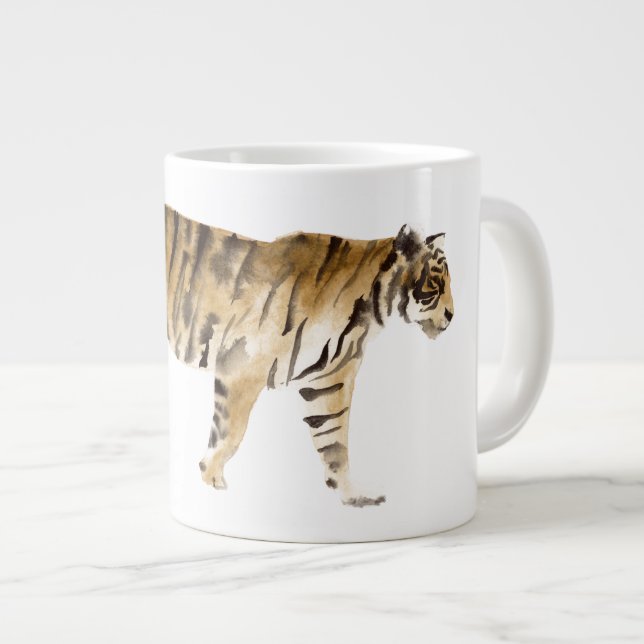 Watercolor Tiger Walking Large Coffee Mug (Front Right)