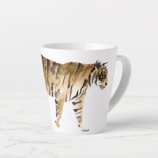 Watercolor Tiger Walking Latte Mug (Right Angle)