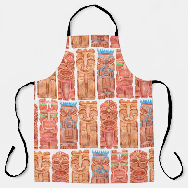 Watercolor tiki hawaii totem seamless pattern apron (Front)