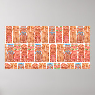 Watercolor tiki hawaii totem seamless pattern poster