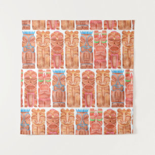 Watercolor tiki hawaii totem seamless pattern tapestry