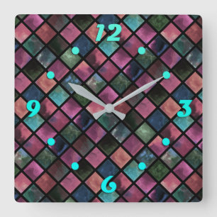 Watercolor, tile  square wall clock