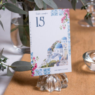 Watercolor Tiles Greece Wedding Table Number