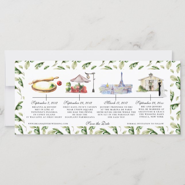 Watercolor Timeline Wedding Save the Date (Front)