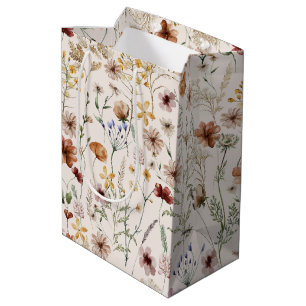 Watercolor Tiny Bloom Boho Floral Pattern Medium Gift Bag