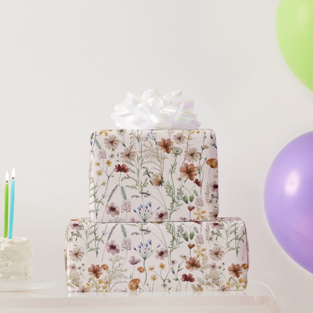 Watercolor Tiny Bloom Boho Floral Pattern Wrapping Paper (Party Gifts)