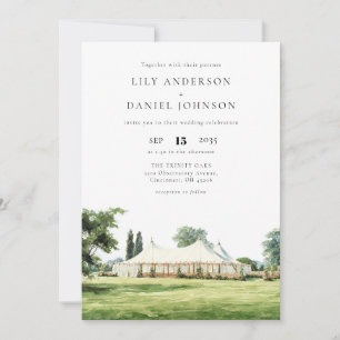 Watercolor Tipi Marquee Garden QR Code Wedding Invitation