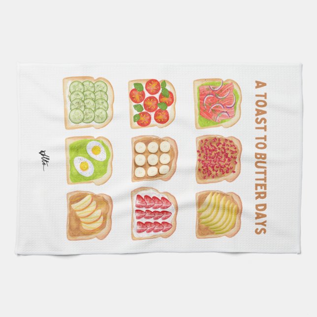 Watercolor Toasts - A Toast To Butter Days  Tea Towel (Horizontal)