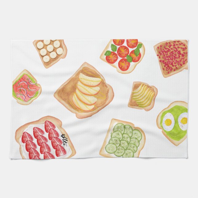 Watercolor Toasts and Sandwiches Tea Towel (Horizontal)