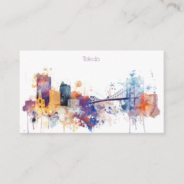 Watercolor Toledo City Skyline Business Card (Front)
