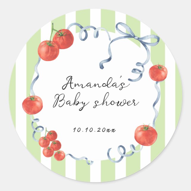Watercolor tomato baby shower  classic round sticker (Front)