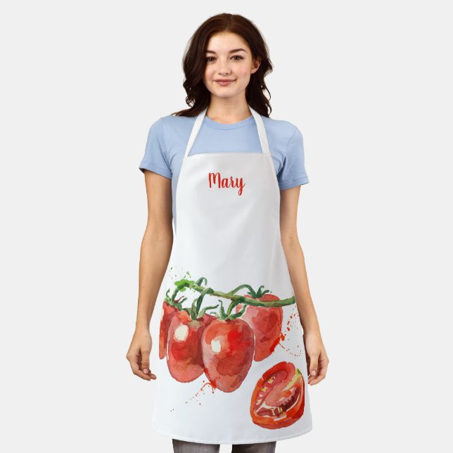 Watercolor Tomato Customisable Apron (Worn)