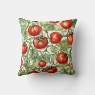 Watercolor Tomato Vine Pattern | Botanical Garden Cushion