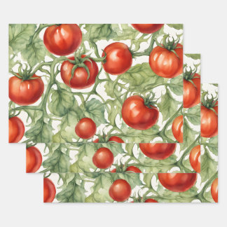 Watercolor Tomato Vine Pattern | Botanical Garden Wrapping Paper Sheet