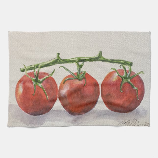 Watercolor tomatoes tea towel (Horizontal)