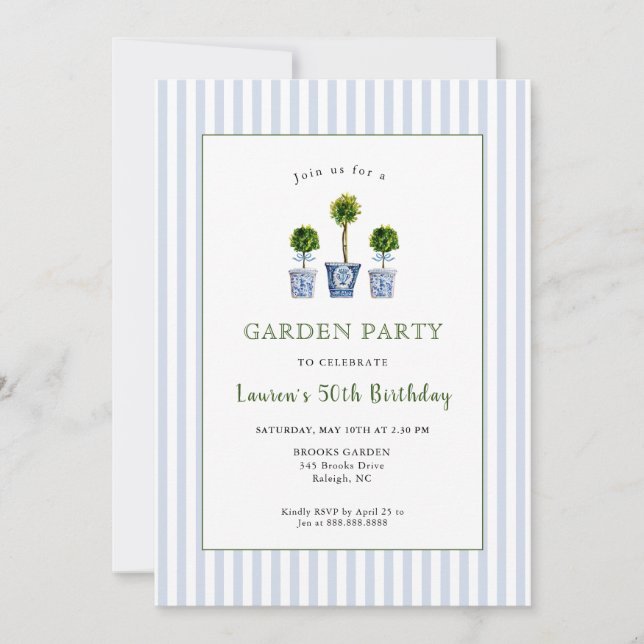 Watercolor Topiaries Garden Birthday Party  Invitation (Front)