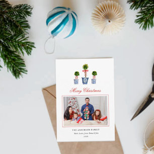 Watercolor Topiaries holiday photo  Card