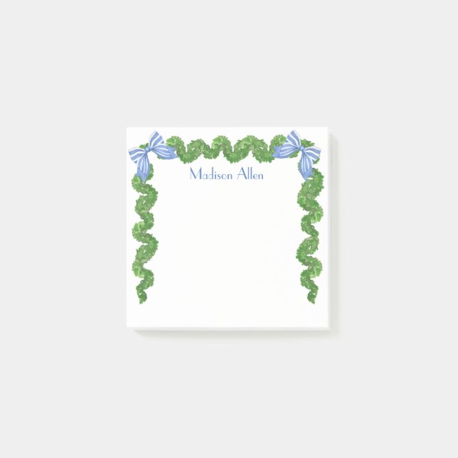 Watercolor Topiary Bow Garland Post-it Notes (Front)