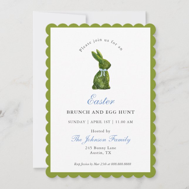Watercolor Topiary Bunny Easter Brunch  Invitation (Front)