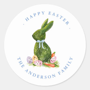 Watercolor Topiary Rabbit Happy Easter  Classic Round Sticker