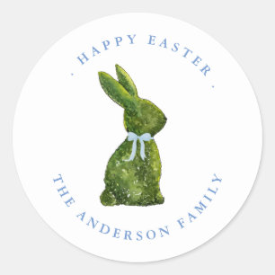 Watercolor topiary rabbit Happy Easter  Classic Round Sticker