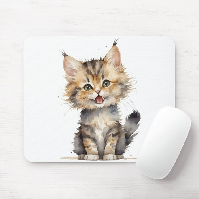 Watercolor Tortoise Shell Kitten Mouse Mat (With Mouse)