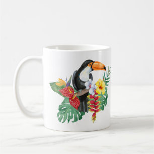 Watercolor Toucan and Tropical Flowers Coffee Mug
