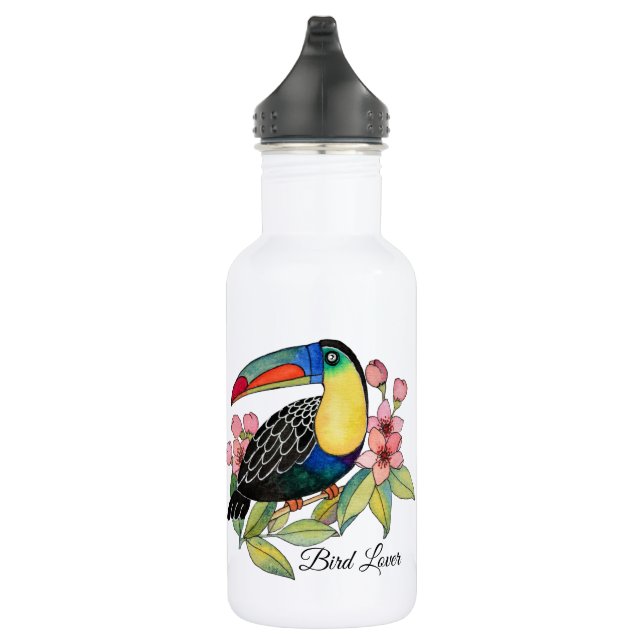 Watercolor Toucan Bird With Flowers 532 Ml Water Bottle (Right)