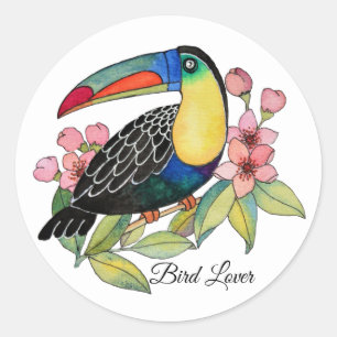 Watercolor Toucan Bird With Flowers Classic Round Sticker