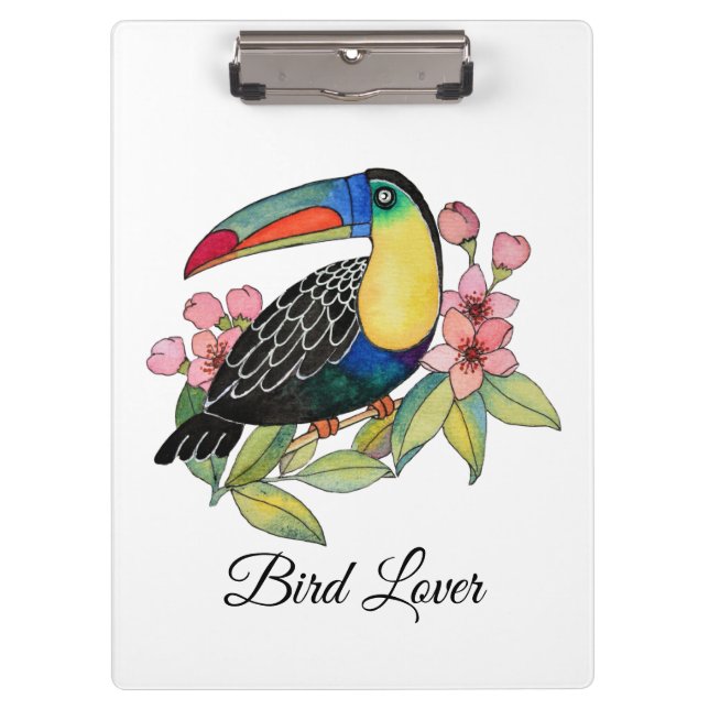 Watercolor Toucan Bird With Flowers Clipboard (Front)