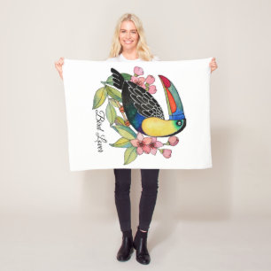 Watercolor Toucan Bird With Flowers Fleece Blanket