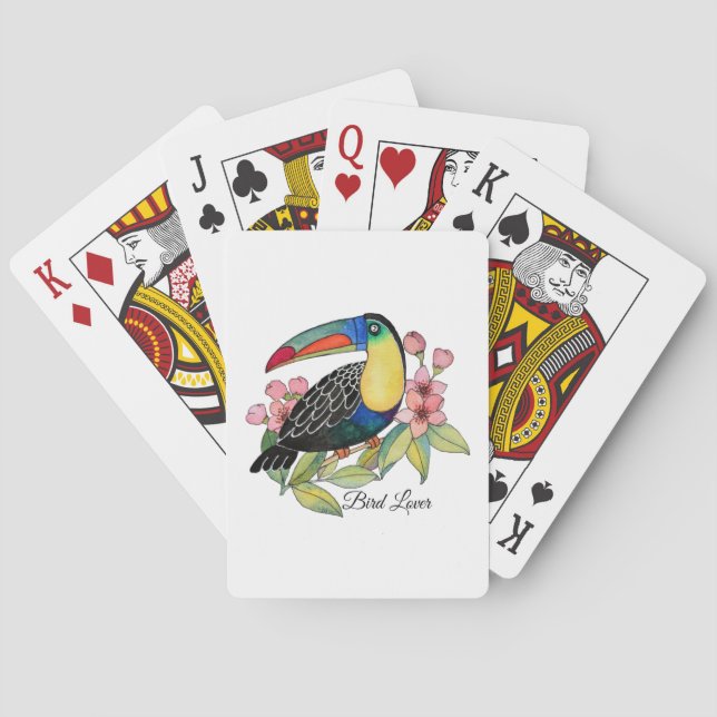 Watercolor Toucan Bird With Flowers Playing Cards (Back)