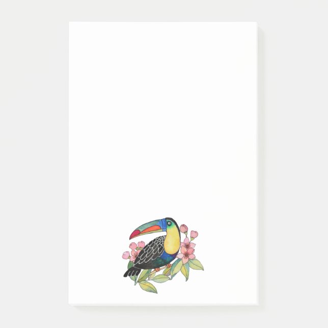 Watercolor Toucan Bird With Flowers Post-it Notes (Front)