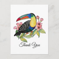 Watercolor Toucan Bird With Flowers