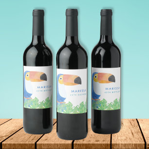 WATERCOLOR TOUCAN BIRTHDAY WINE LABEL