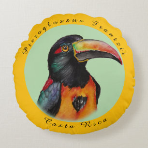 Watercolor toucan round cushion