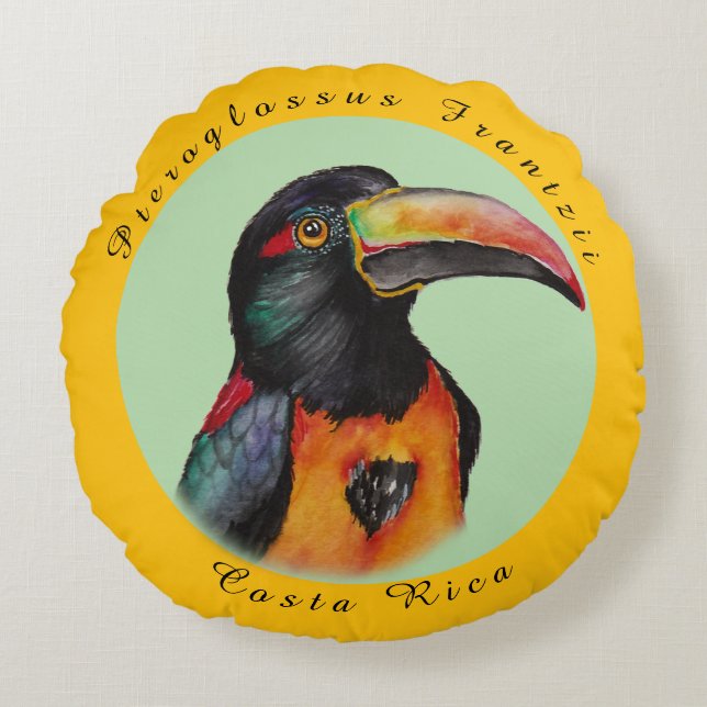 Watercolor toucan round cushion (Front)