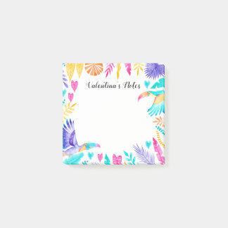 Watercolor Toucans and Tropical Leaves Post-it Notes
