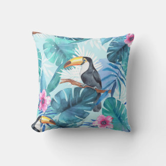 Watercolor Toucans: Tropical Seamless Cushion