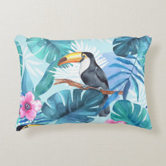 Watercolor Toucans: Tropical Seamless Decorative Cushion