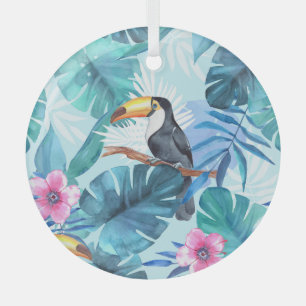 Watercolor Toucans: Tropical Seamless Glass Tree Decoration