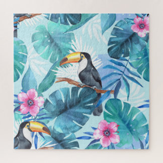 Watercolor Toucans: Tropical Seamless Jigsaw Puzzle