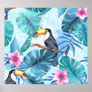 Watercolor Toucans: Tropical Seamless Poster