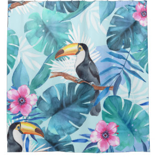 Watercolor Toucans: Tropical Seamless Shower Curtain