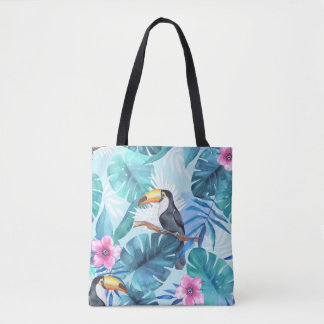 Watercolor Toucans: Tropical Seamless Tote Bag