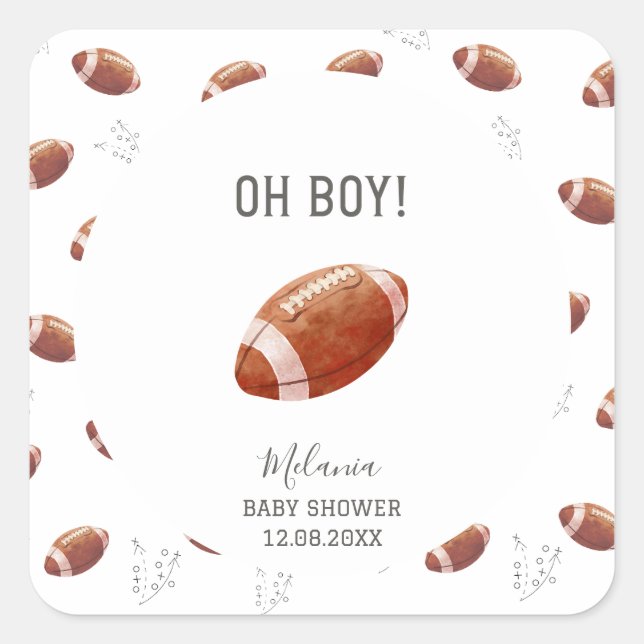 Watercolor touchdowns american football  baby show square sticker (Front)