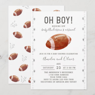 Watercolor touchdowns american football baby showe invitation