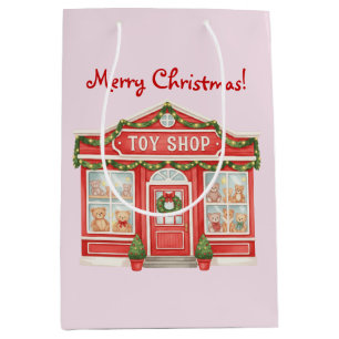 Watercolor Toy Shop Illustration Christmas Medium Gift Bag